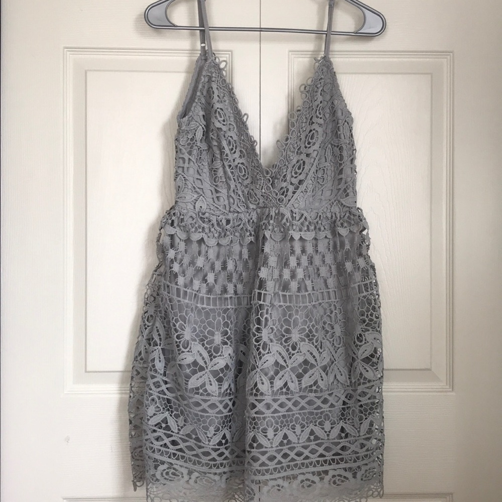 Tobi Lace All Around Blue Skater Dress